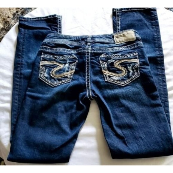 Silver Aiko Baby Boot Jeans Size 25X33 Heavy Stitch Destroyed Ripped Stretch - Picture 3 of 7